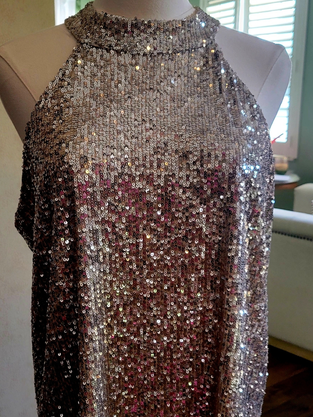 Cable & Gauge Metallic Sequin Halter Tank Top
